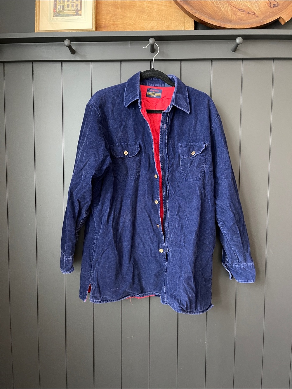 Men's Vintage Navy Corduroy Jacket with Red Lining